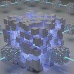 Rete blockchain digitale che rappresenta il puzzle crittografico nascosto nel Genesis Block di Bitcoin da Galaxy Research
