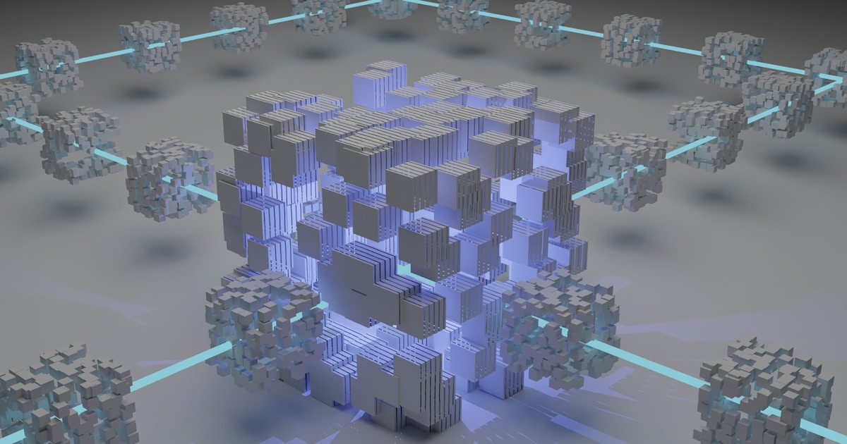 Rete blockchain digitale che rappresenta il puzzle crittografico nascosto nel Genesis Block di Bitcoin da Galaxy Research