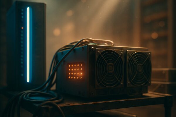 Illustrazione concettuale Bitcoin Pixar-style su privacy dei pagamenti ai miner nei pool di mining
